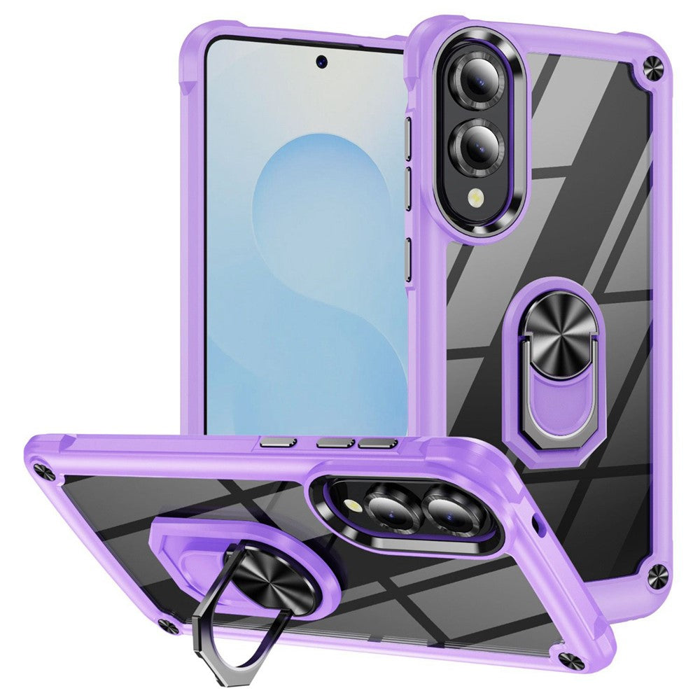 For Samsung Galaxy S25 Edge Case Alloy Lens Frame PC + TPU Kickstand Phone Back Cover