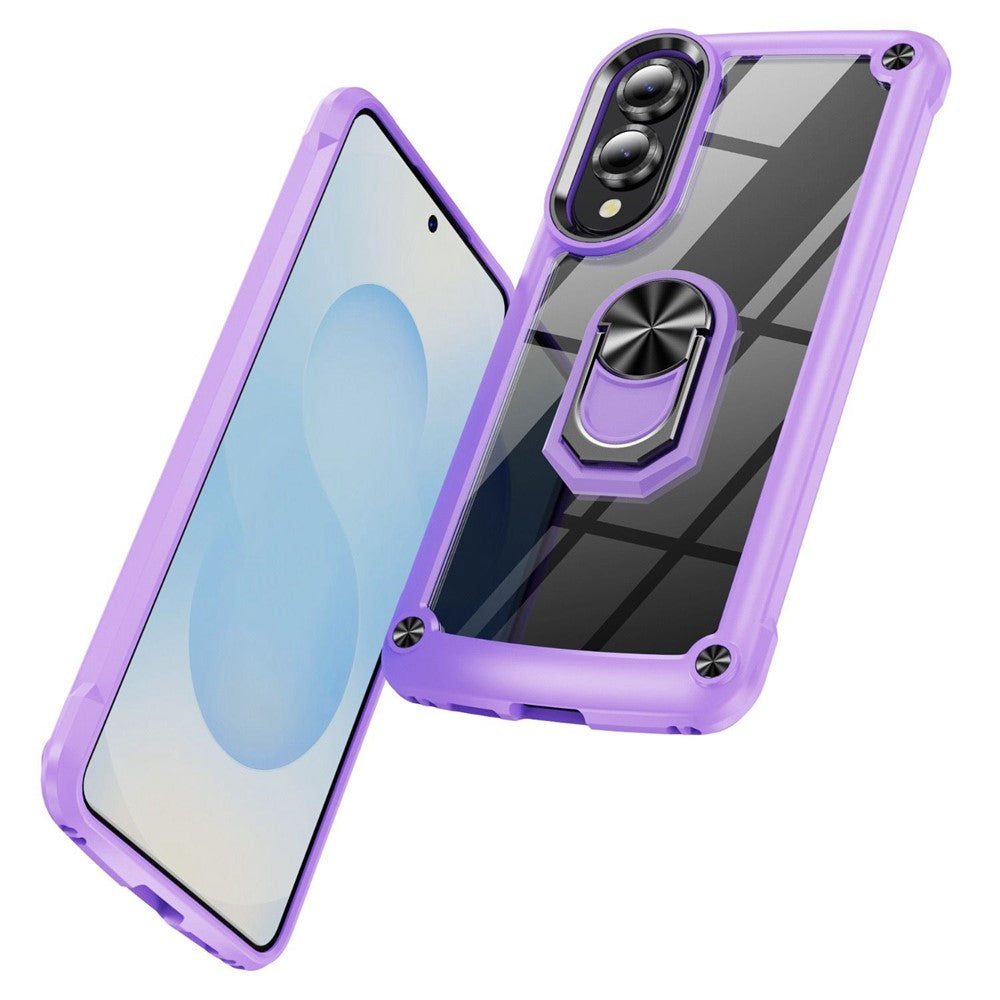 For Samsung Galaxy S25 Edge Case Alloy Lens Frame PC + TPU Kickstand Phone Back Cover