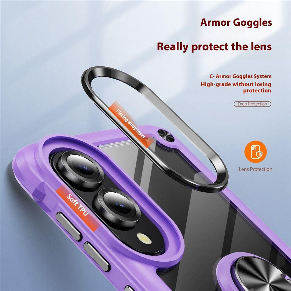 For Samsung Galaxy S25 Edge Case Alloy Lens Frame PC + TPU Kickstand Phone Back Cover