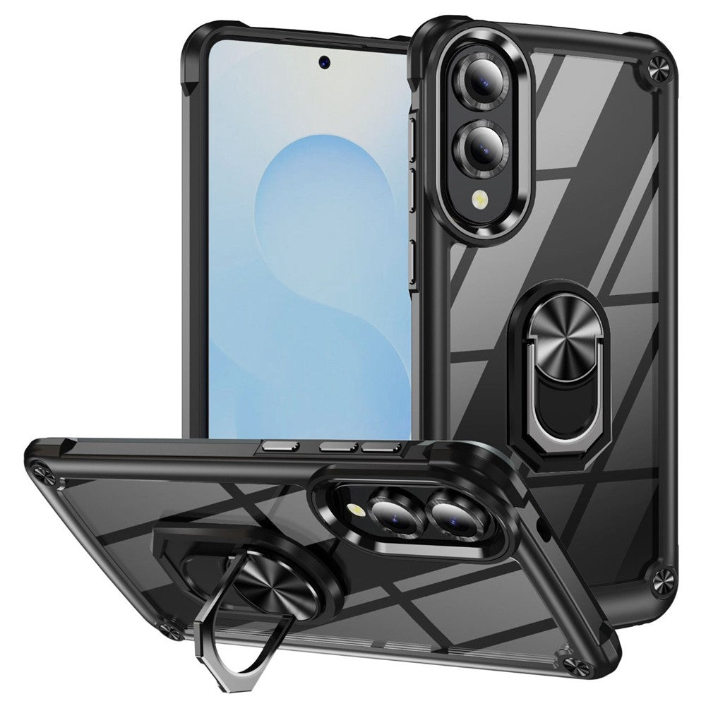 For Samsung Galaxy S25 Edge Case Alloy Lens Frame PC + TPU Kickstand Phone Back Cover
