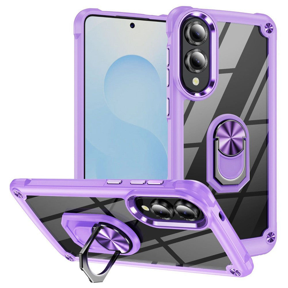 For Samsung Galaxy S25 Edge Case Alloy Lens Frame PC + TPU Kickstand Phone Back Cover