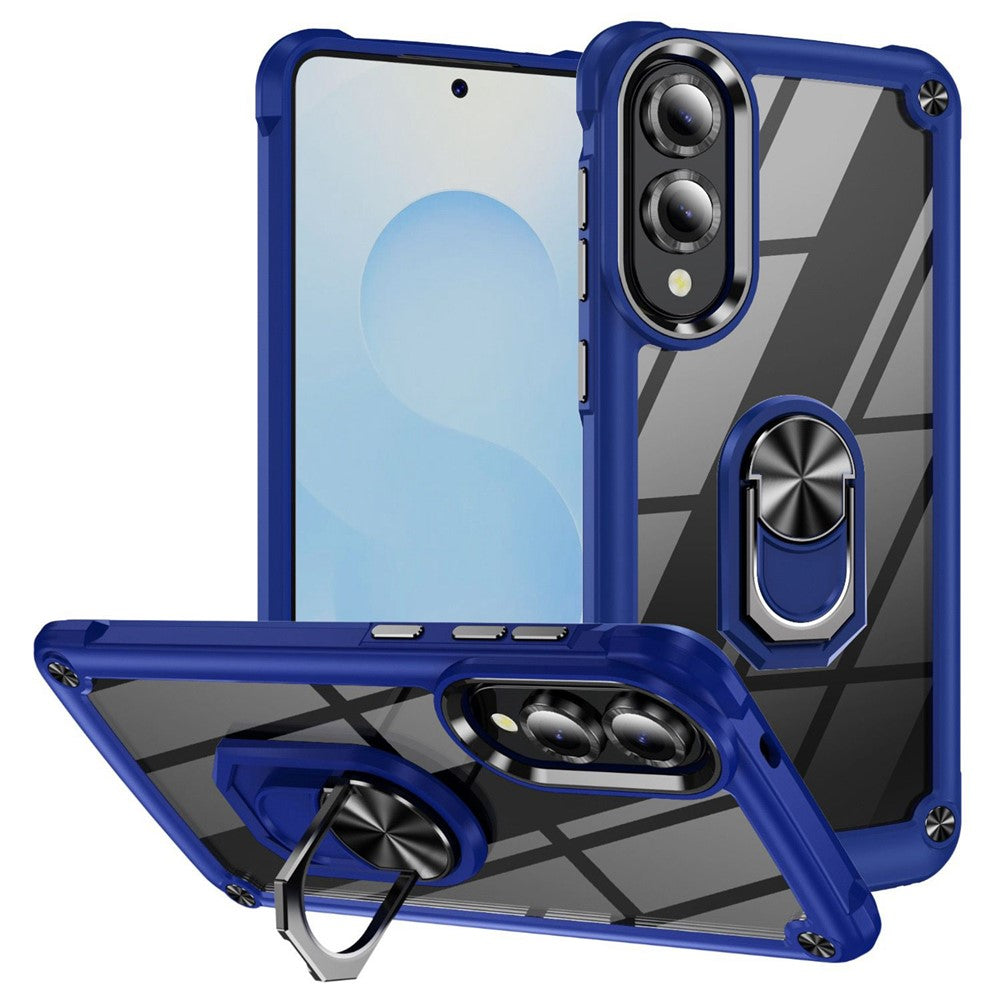 For Samsung Galaxy S25 Edge Case Alloy Lens Frame PC + TPU Kickstand Phone Back Cover