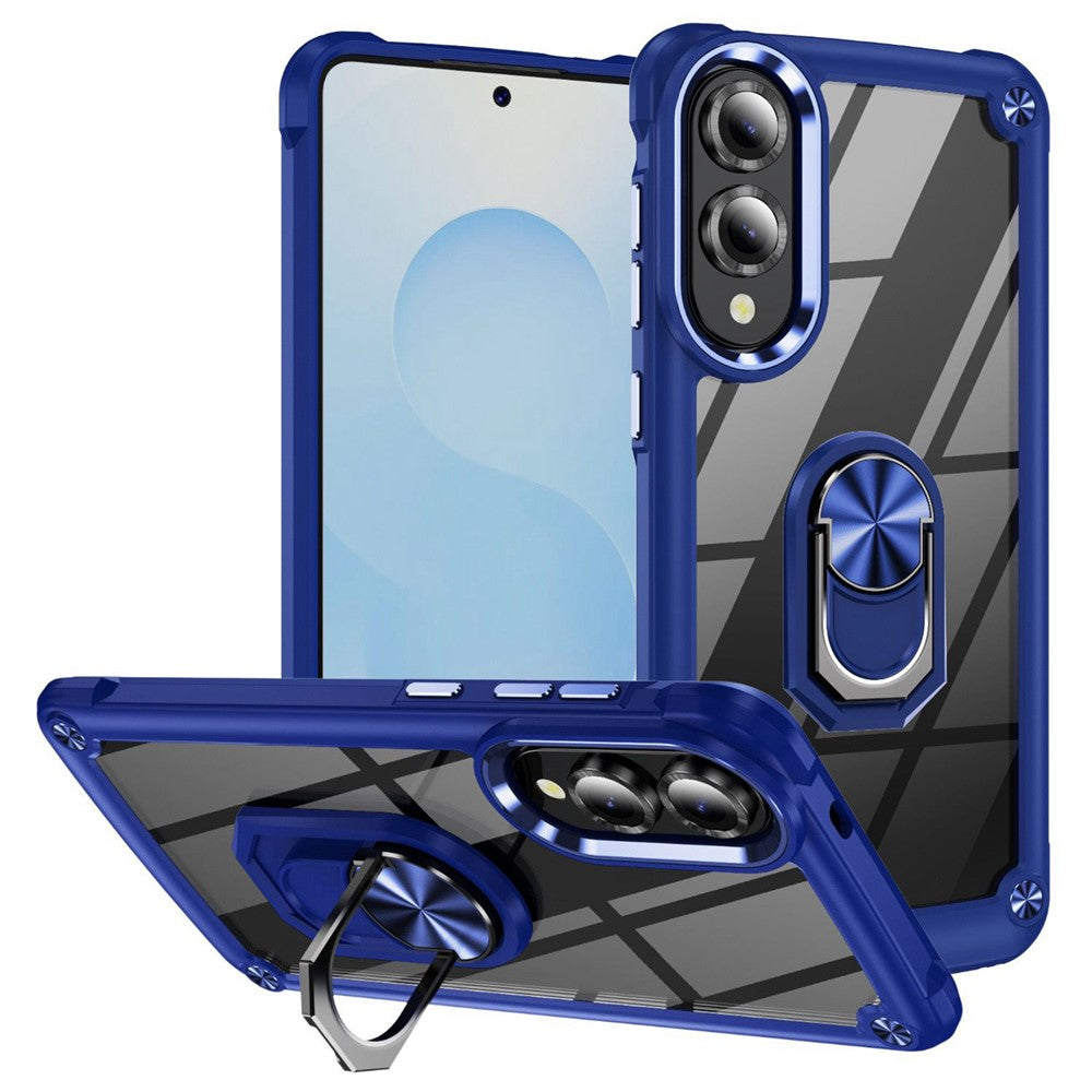 For Samsung Galaxy S25 Edge Case Alloy Lens Frame PC + TPU Kickstand Phone Back Cover