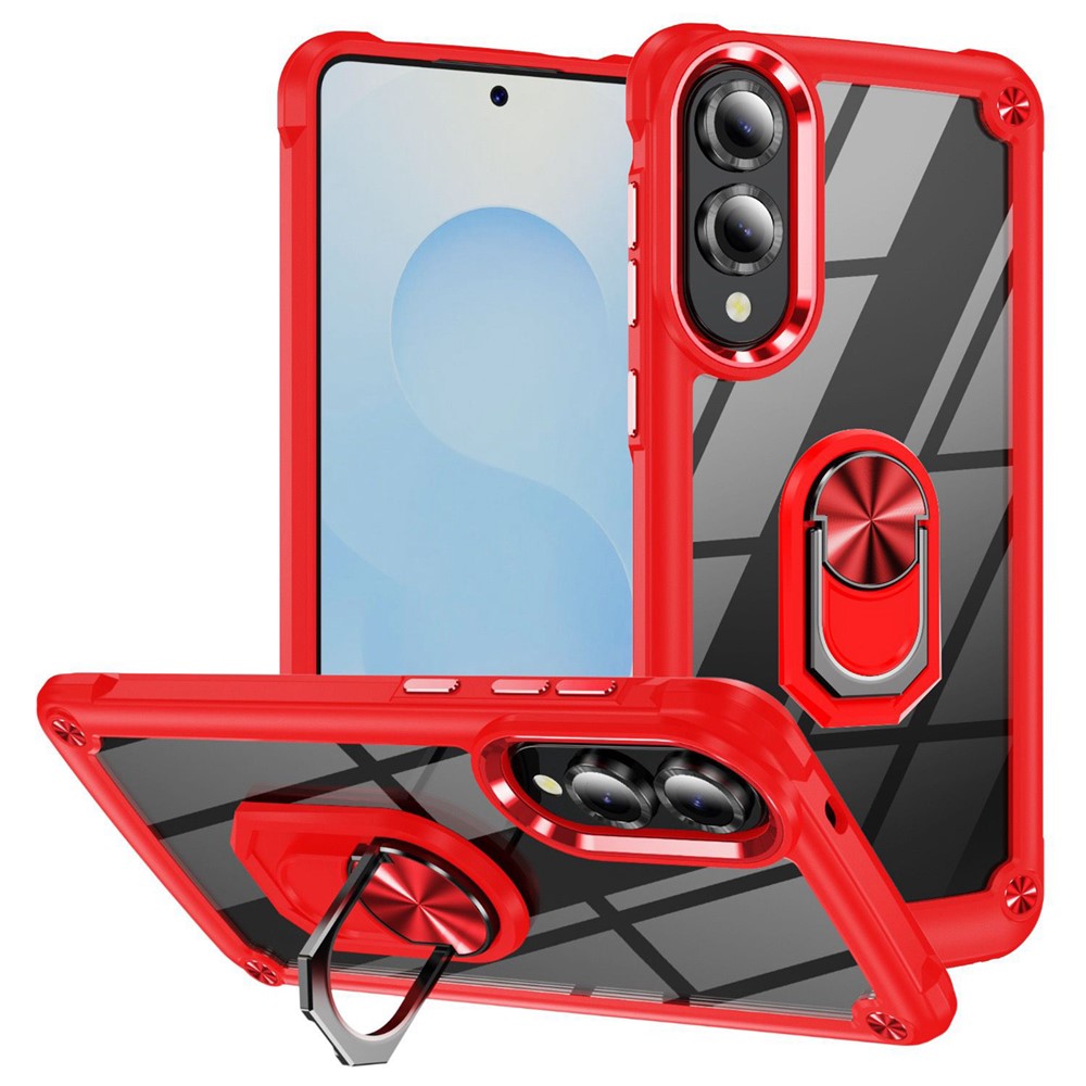For Samsung Galaxy S25 Edge Case Alloy Lens Frame PC + TPU Kickstand Phone Back Cover