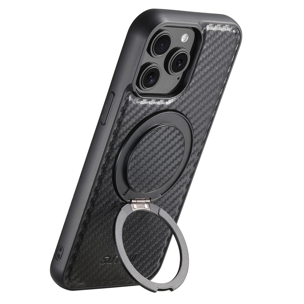 SUTENI G3 Til iPhone 14 Pro Magnetisk Etui Roterende Støtteben Kulfiber Tekstur Læder Telefon Bagcover