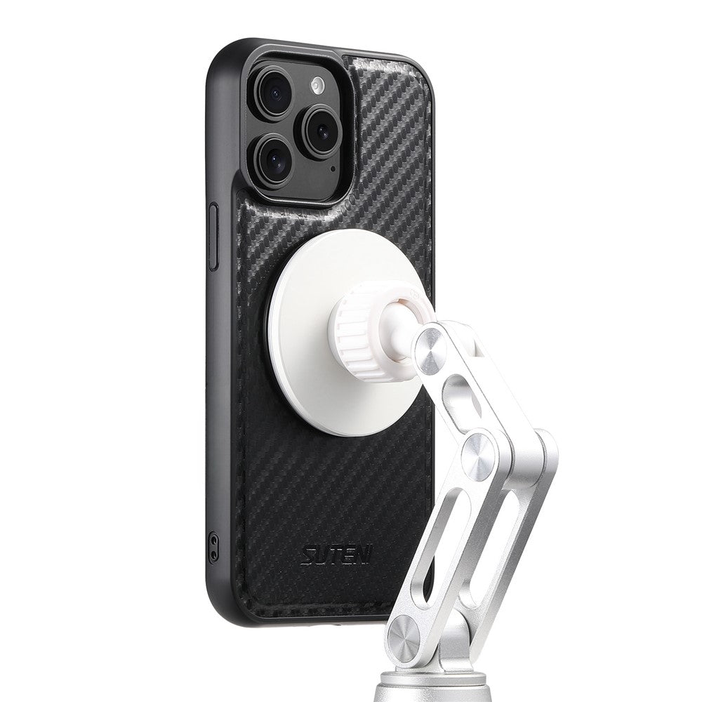 SUTENI G3 Til iPhone 14 Pro Magnetisk Etui Roterende Støtteben Kulfiber Tekstur Læder Telefon Bagcover