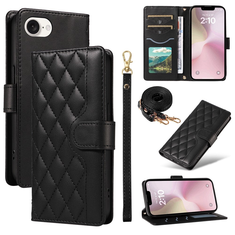 For iPhone 17th / 16th Wallet Case Rhombus Leather Phone Cover