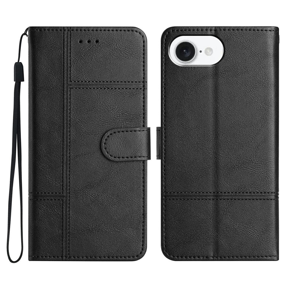 For iPhone 17th / 16th Case Line Imprinted PU Leather Wallet Phone Cover