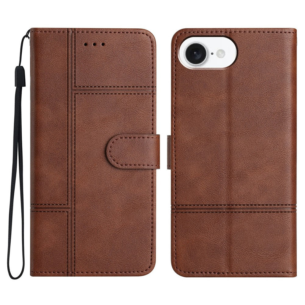 For iPhone 17th / 16th Case Line Imprinted PU Leather Wallet Phone Cover