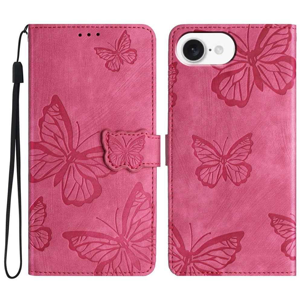 For iPhone 17th / 16th Case Butterfly Design Flip Wallet Leather Phone Cover Skin-Touch