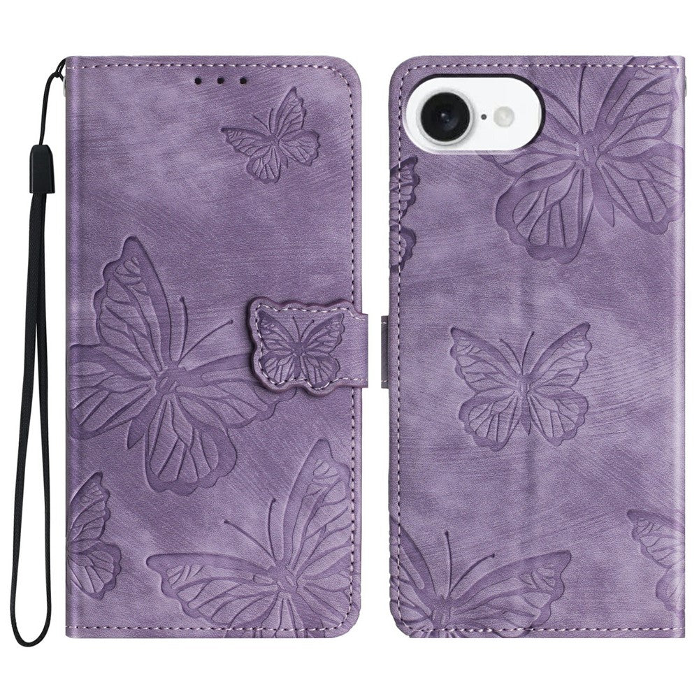 For iPhone 17th / 16th Case Butterfly Design Flip Wallet Leather Phone Cover Skin-Touch