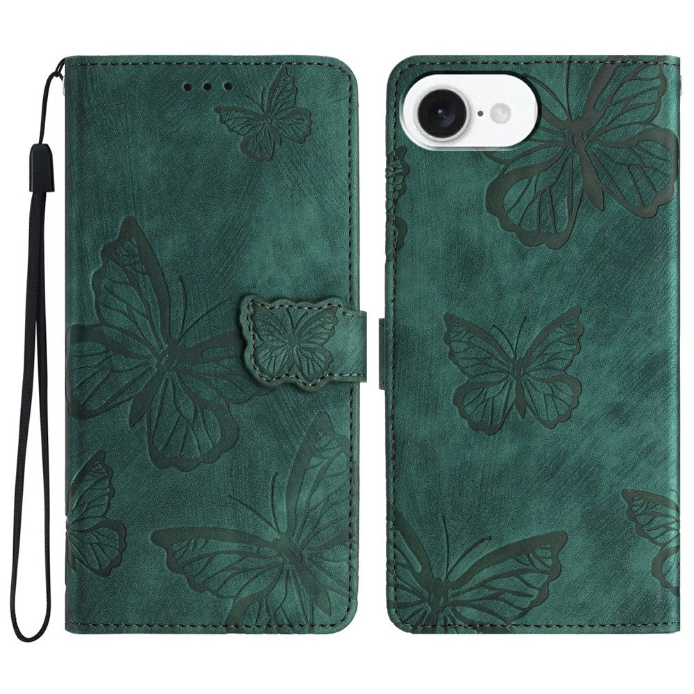 For iPhone 17th / 16th Case Butterfly Design Flip Wallet Leather Phone Cover Skin-Touch