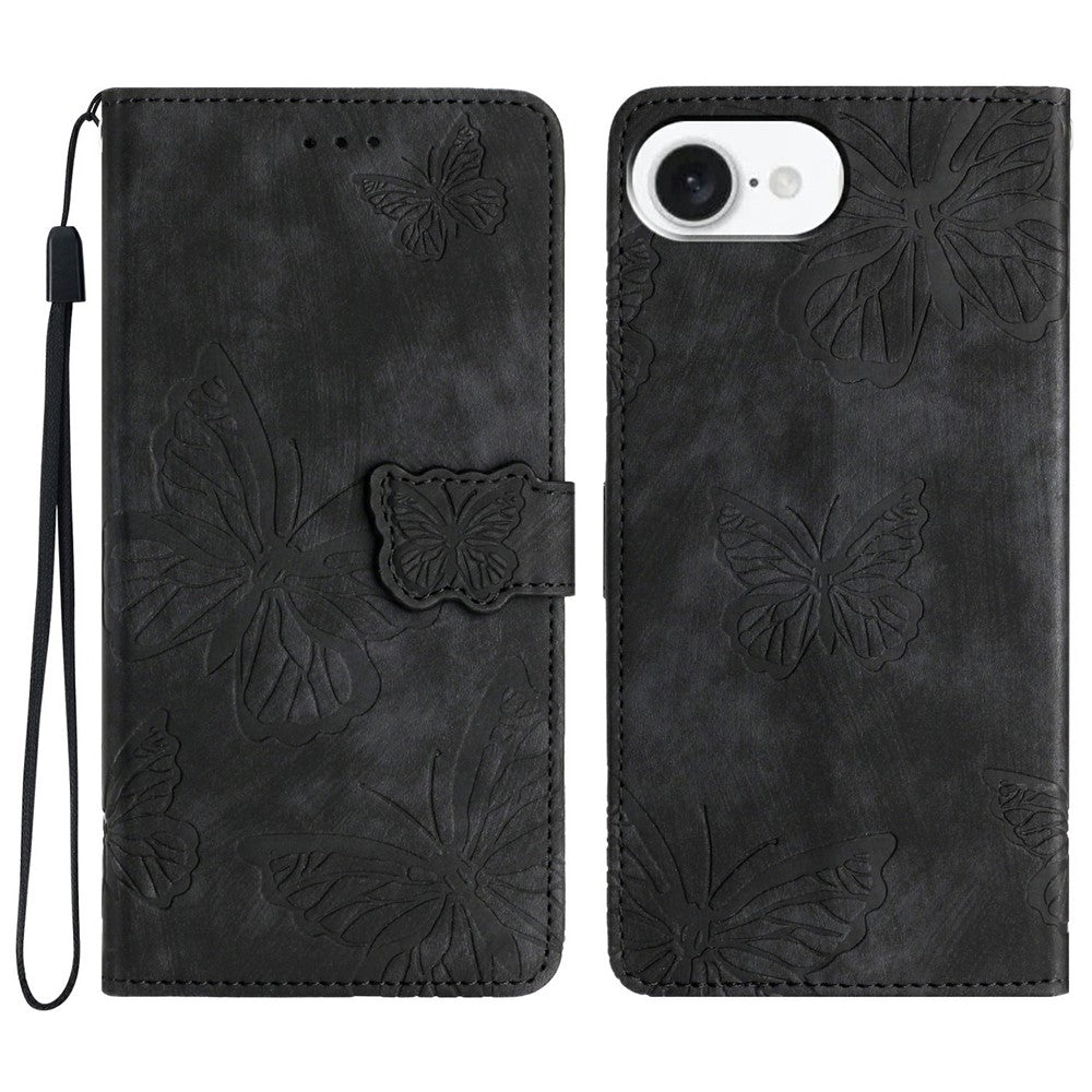 For iPhone 17th / 16th Case Butterfly Design Flip Wallet Leather Phone Cover Skin-Touch