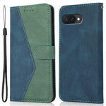 For Google Pixel 9a Cover Color Splicing Wallet Stand Leather Phone Case with Wrist Strap