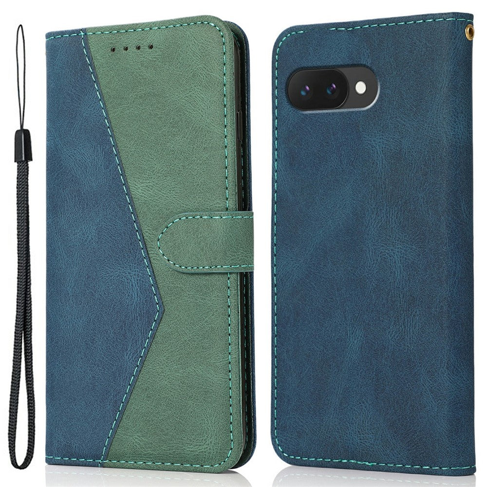 For Google Pixel 9a Cover Color Splicing Wallet Stand Leather Phone Case with Wrist Strap
