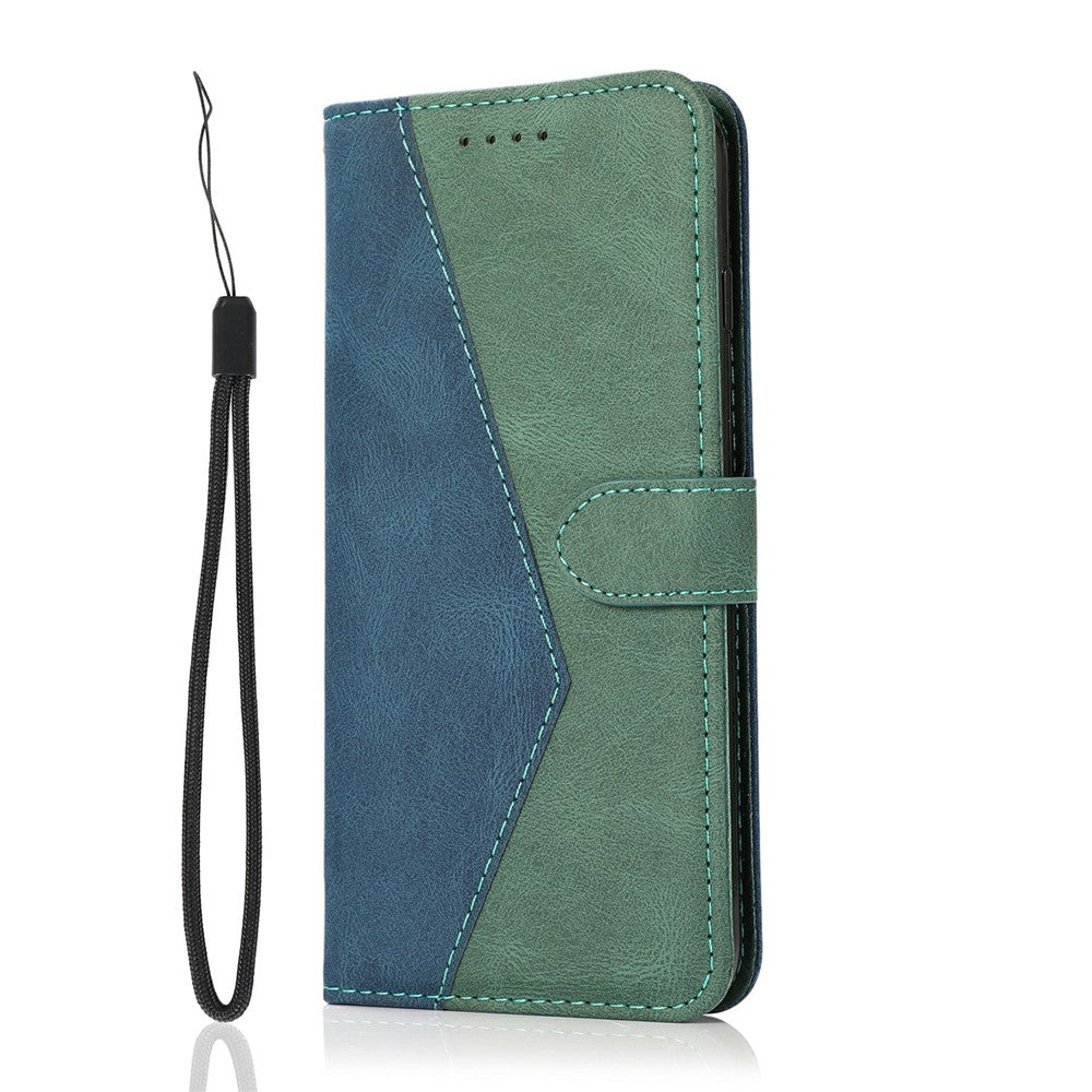 For Google Pixel 9a Cover Color Splicing Wallet Stand Leather Phone Case with Wrist Strap