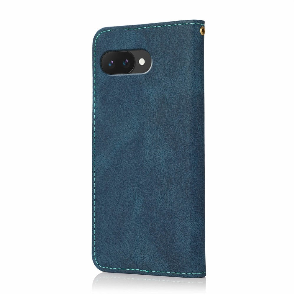 For Google Pixel 9a Cover Color Splicing Wallet Stand Leather Phone Case with Wrist Strap