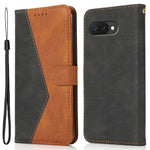 For Google Pixel 9a Cover Color Splicing Wallet Stand Leather Phone Case with Wrist Strap