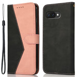 For Google Pixel 9a Cover Color Splicing Wallet Stand Leather Phone Case with Wrist Strap