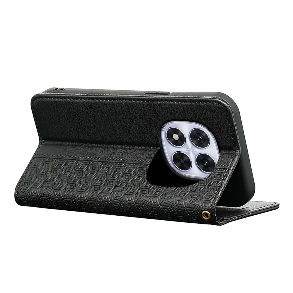 For Xiaomi Redmi Note 14 Pro 4G Wallet Phone Case Checkered Pattern Imprint Leather Flip Cover with Wrist Strap