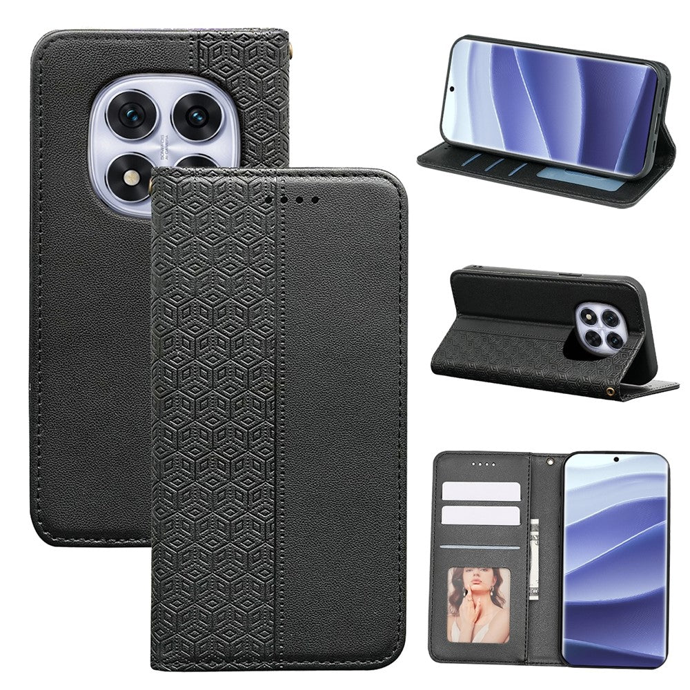 For Xiaomi Redmi Note 14 Pro 4G Wallet Phone Case Checkered Pattern Imprint Leather Flip Cover with Wrist Strap