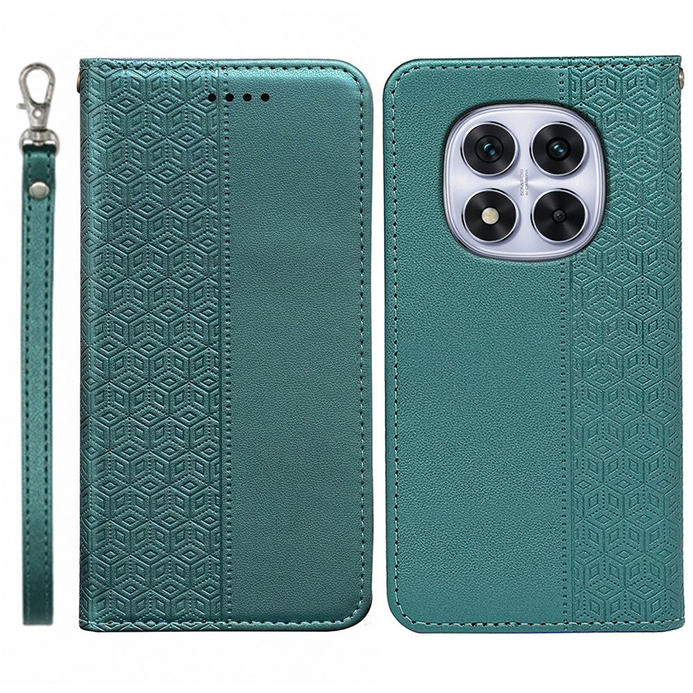 For Xiaomi Redmi Note 14 Pro 4G Wallet Phone Case Checkered Pattern Imprint Leather Flip Cover with Wrist Strap