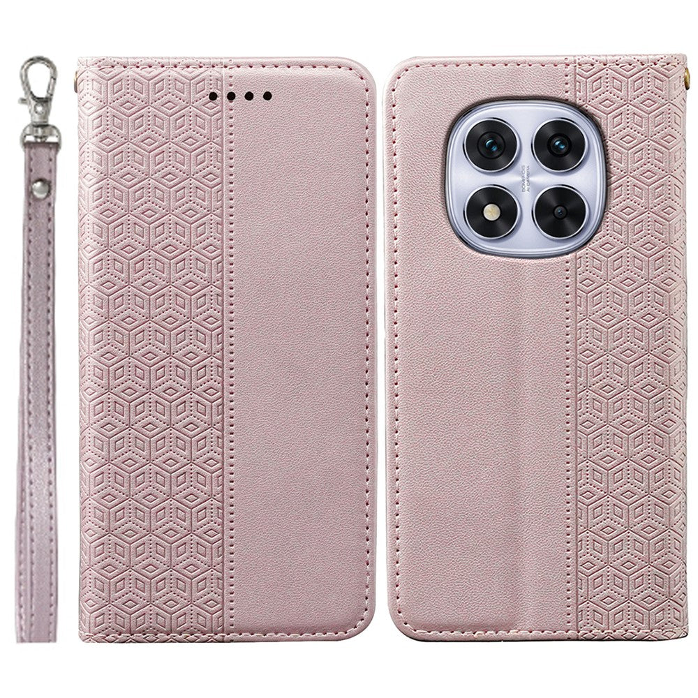 For Xiaomi Redmi Note 14 Pro 4G Wallet Phone Case Checkered Pattern Imprint Leather Flip Cover with Wrist Strap