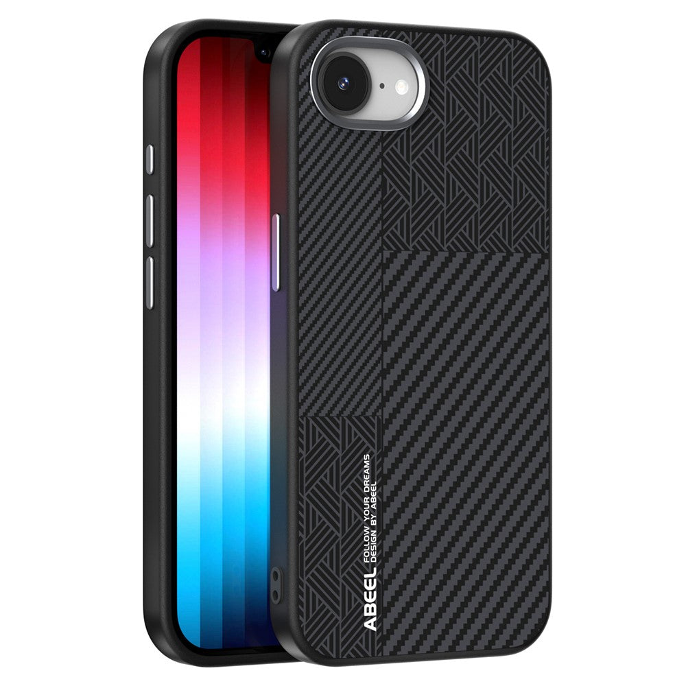 ABEEL-etui til iPhone 17e / 16e kompatibelt med MagSafe, slankt mobilcover af PC, TPU, aluminiumslegering og PU-læder