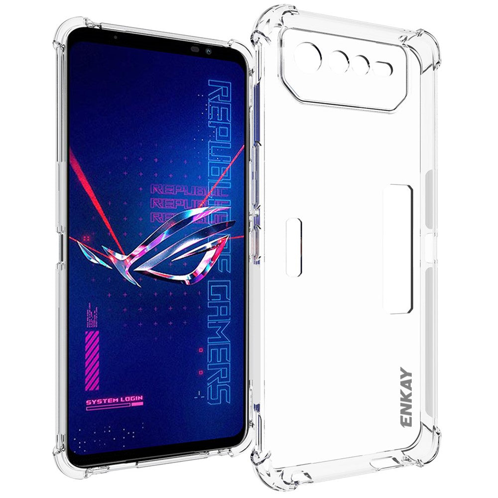ENKAY HAT PRINCE til Asus ROG Phone 6 Pro 5G Forstærket Hjørne Gennemsigtigt Telefoncover Fleksibel TPU Anti-slip Stribe Kant Beskyttelsescover