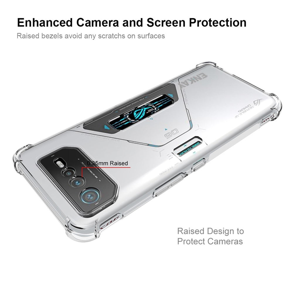 ENKAY HAT PRINCE til Asus ROG Phone 6 Pro 5G Forstærket Hjørne Gennemsigtigt Telefoncover Fleksibel TPU Anti-slip Stribe Kant Beskyttelsescover
