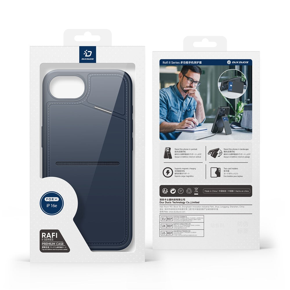 DUX DUCIS For iPhone 17e / 16e Magnetic Case Rafi II Series Leather Back Cover with RFID Blocking Card Slots