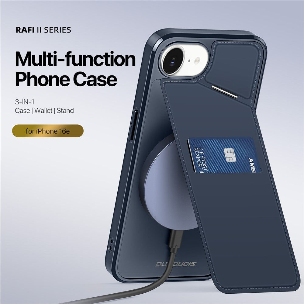 DUX DUCIS For iPhone 17e / 16e Magnetic Case Rafi II Series Leather Back Cover with RFID Blocking Card Slots