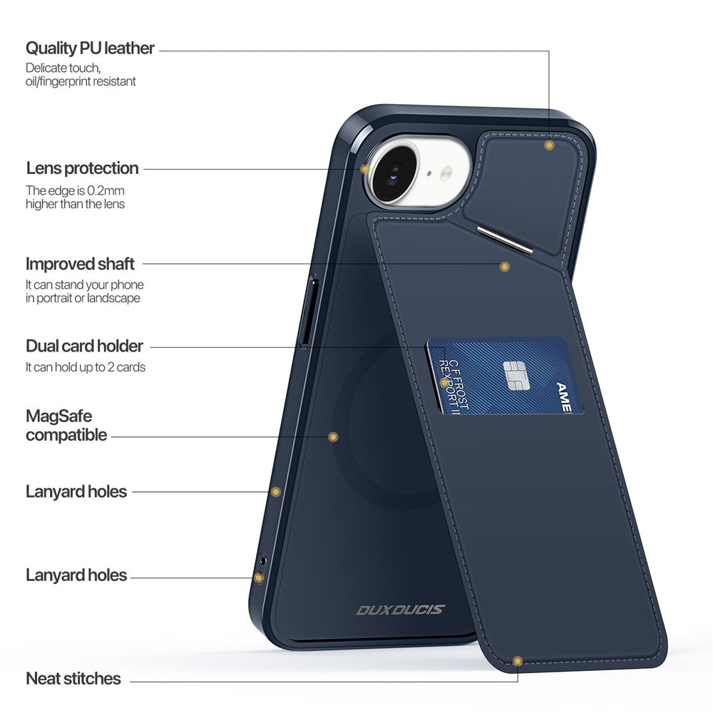 DUX DUCIS For iPhone 17e / 16e Magnetic Case Rafi II Series Leather Back Cover with RFID Blocking Card Slots