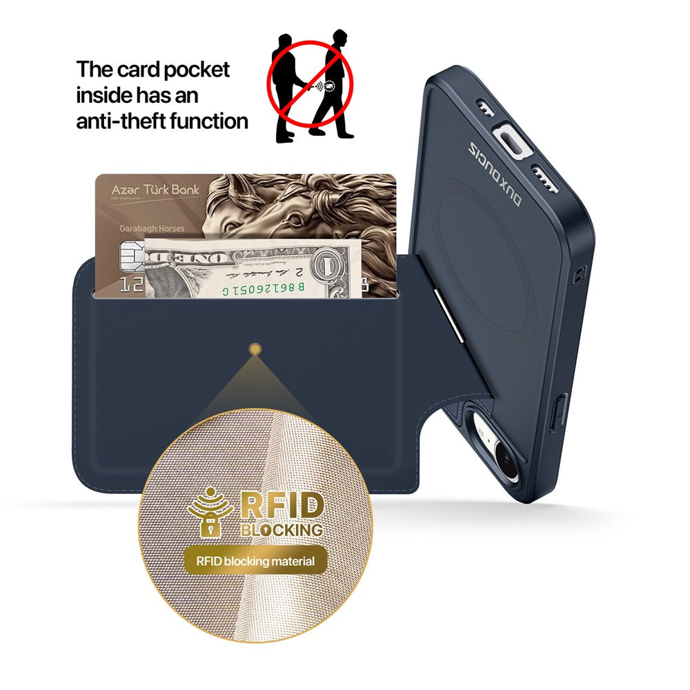 DUX DUCIS For iPhone 17e / 16e Magnetic Case Rafi II Series Leather Back Cover with RFID Blocking Card Slots