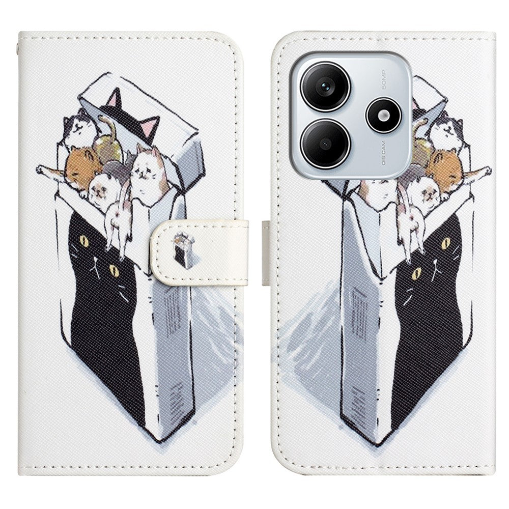 For Xiaomi Redmi Note 14 4G (164.84mm) Case Pattern Print PU Leather Wallet Phone Cover Cross Texture
