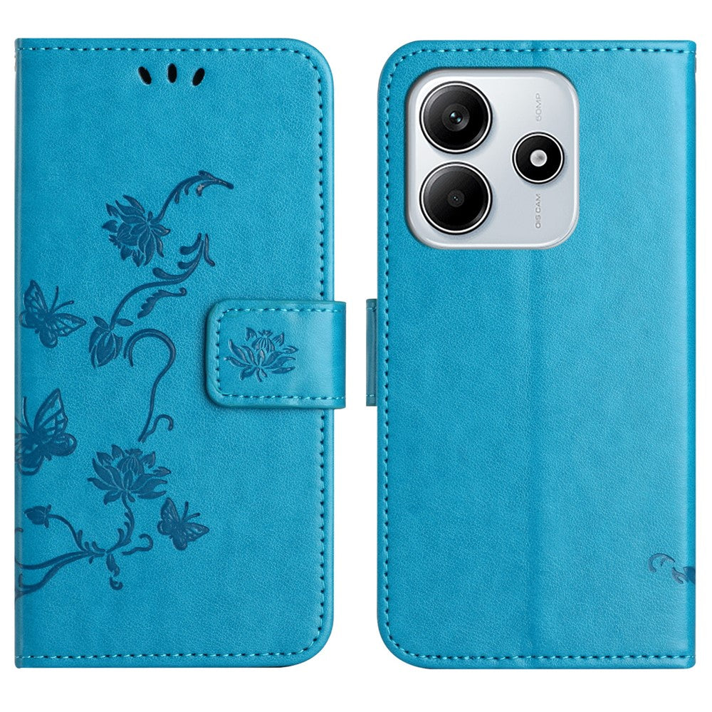 For Xiaomi Redmi Note 14 4G (164.84mm) Case Wallet Stand Imprinted Butterfly Flower PU Leather Phone Cover