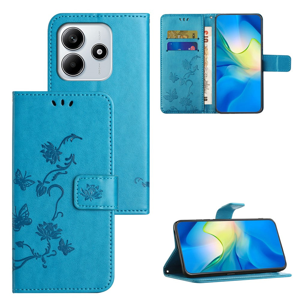 For Xiaomi Redmi Note 14 4G (164.84mm) Case Wallet Stand Imprinted Butterfly Flower PU Leather Phone Cover