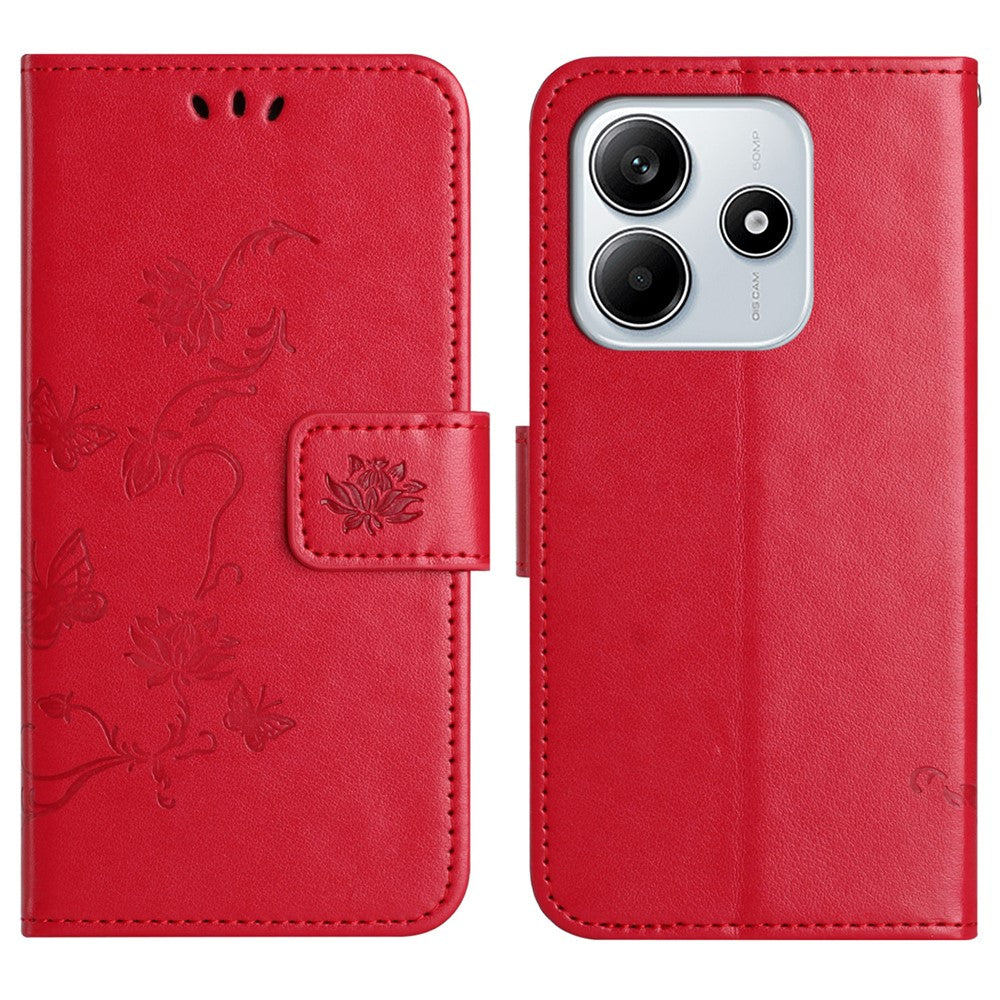 For Xiaomi Redmi Note 14 4G (164.84mm) Case Wallet Stand Imprinted Butterfly Flower PU Leather Phone Cover