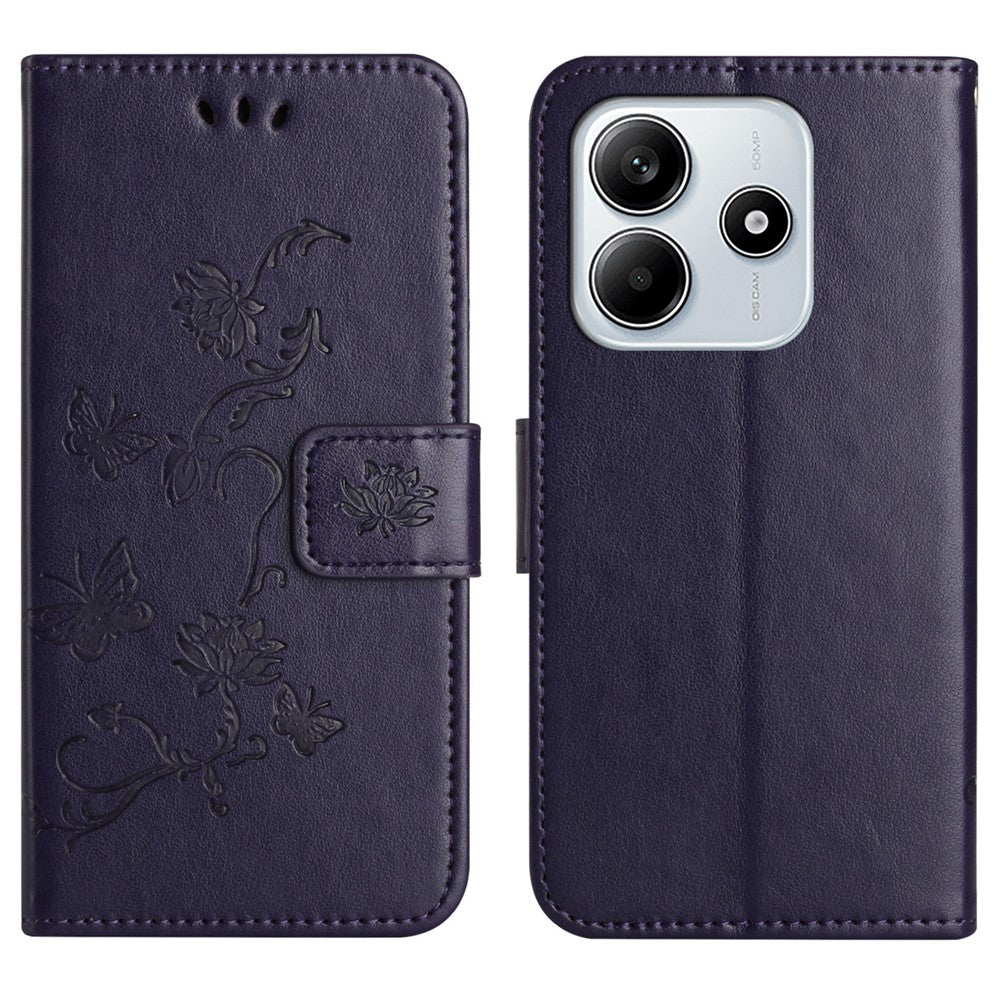For Xiaomi Redmi Note 14 4G (164.84mm) Case Wallet Stand Imprinted Butterfly Flower PU Leather Phone Cover