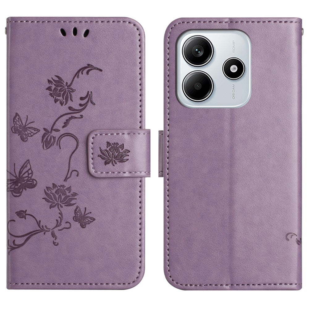 For Xiaomi Redmi Note 14 4G (164.84mm) Case Wallet Stand Imprinted Butterfly Flower PU Leather Phone Cover