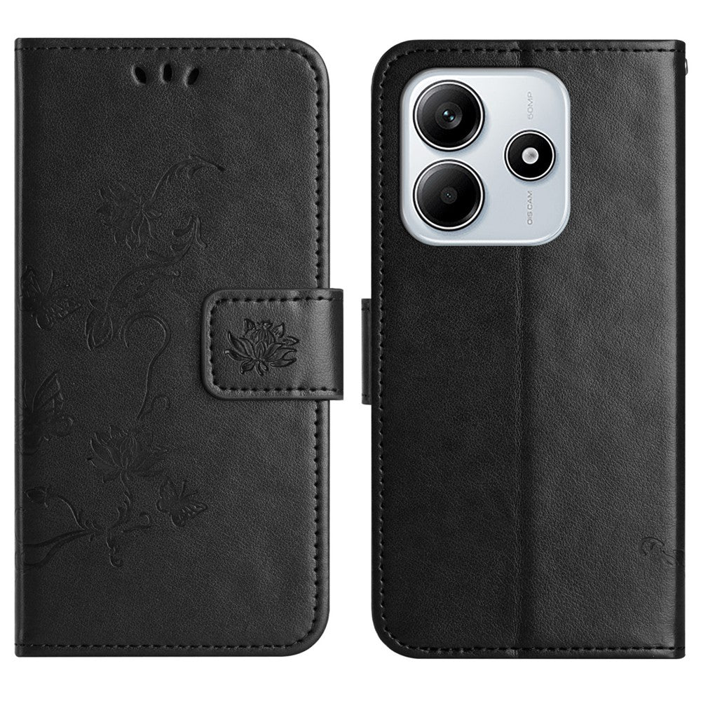 For Xiaomi Redmi Note 14 4G (164.84mm) Case Wallet Stand Imprinted Butterfly Flower PU Leather Phone Cover