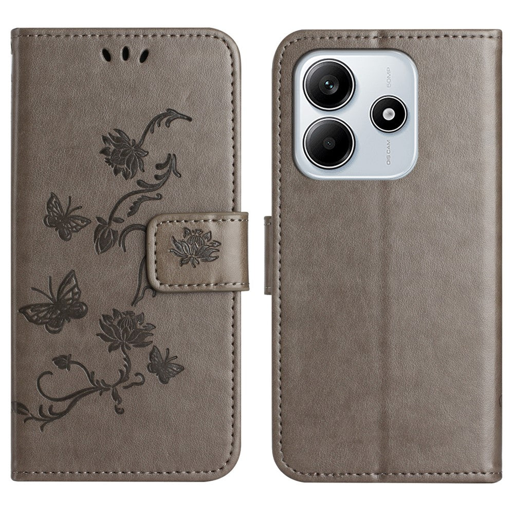 For Xiaomi Redmi Note 14 4G (164.84mm) Case Wallet Stand Imprinted Butterfly Flower PU Leather Phone Cover