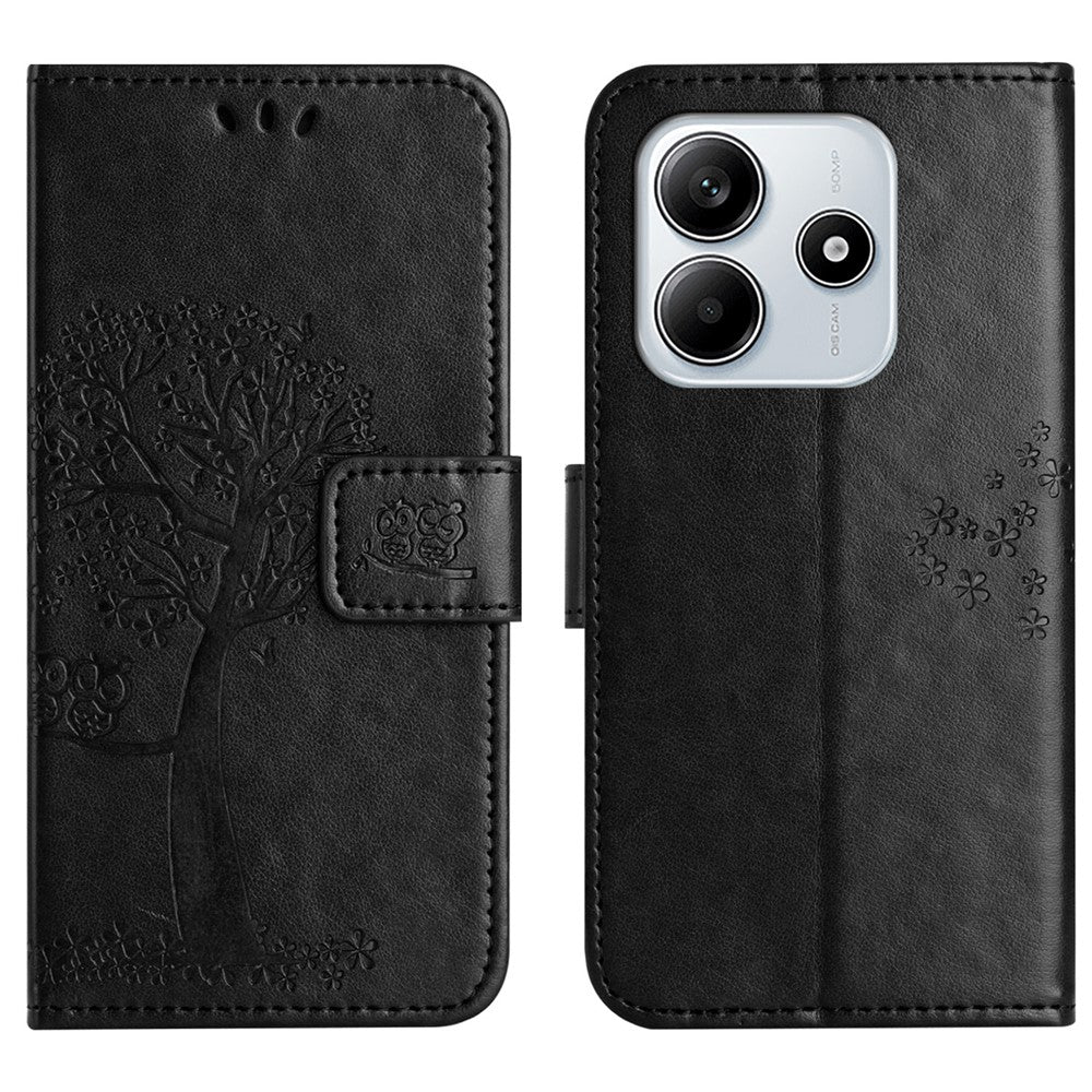 Xiaomi Redmi Note 14 4G (164.84mm) fodral PU-läder plånboksfodral med uggla och trädmotiv