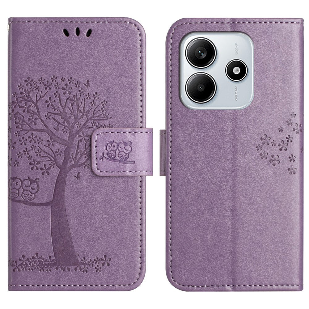 For Xiaomi Redmi Note 14 4G (164.84mm) Case PU Leather Owl Tree Imprinted Wallet Phone Cover