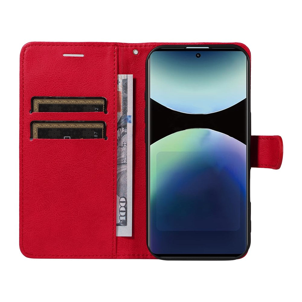 For Xiaomi Redmi Note 14 Pro 4G Leather Wallet Case with Strap Solid Color Phone Stand Cover