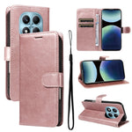 For Xiaomi Redmi Note 14 Pro 4G Leather Wallet Case with Strap Solid Color Phone Stand Cover