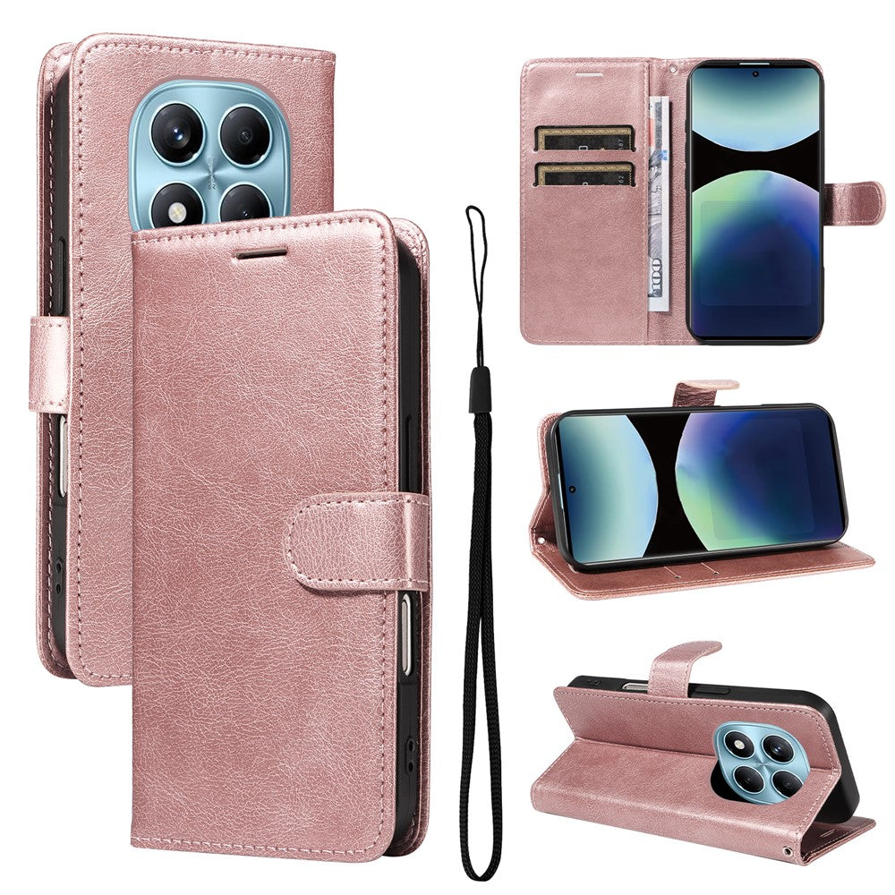 For Xiaomi Redmi Note 14 Pro 4G Leather Wallet Case with Strap Solid Color Phone Stand Cover