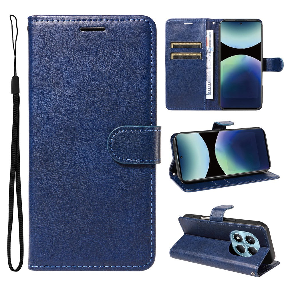 For Xiaomi Redmi Note 14 Pro 4G Leather Wallet Case with Strap Solid Color Phone Stand Cover