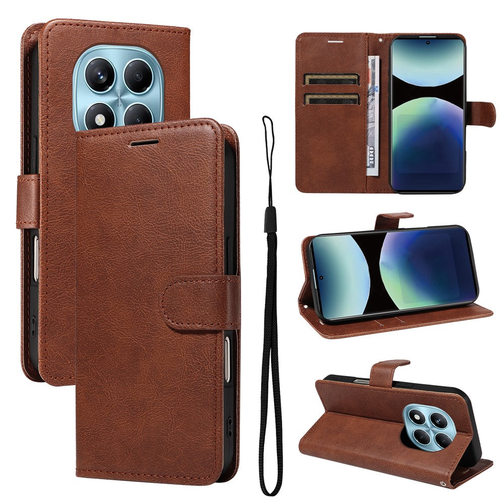 For Xiaomi Redmi Note 14 Pro 4G Leather Wallet Case with Strap Solid Color Phone Stand Cover