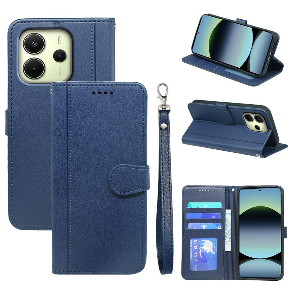 For Xiaomi Redmi Note 14 4G (163.25mm) Wallet Case Magnetic Snap Leather Phone Cover with Strap